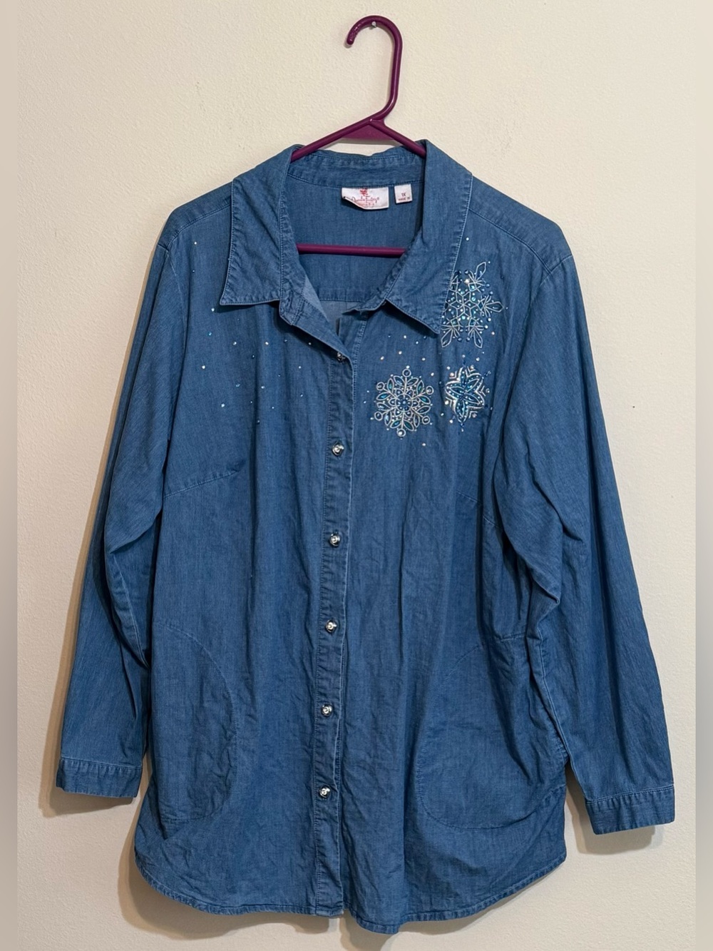 Quacker Factory Light Blue Denim Shirt with Embellishments 1X
